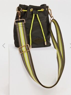 The Upside Olive Green and Neon Yellow Drawstring Bucket Shoulder Bag
